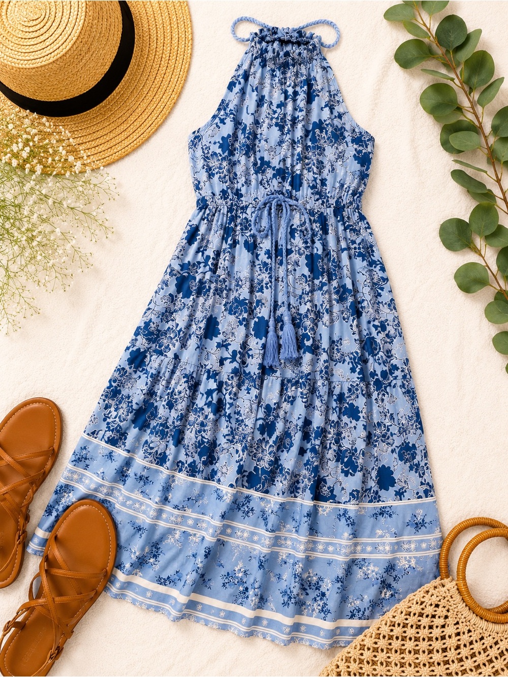 BloomChic Blue Floral Halter Midi Dress Plus Size 18/20 NWT Boho